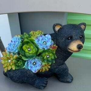 Solar Lighted Bear Statue with Succulent Accents